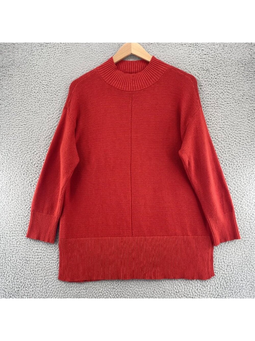 Talbots Sweater Womens 1X Orange Mock Neck Stretch Knit Long Sleeve Cotton Blend